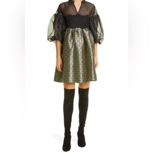 BYTIMO Decor Organza & Jacquard Babydoll‎ Dress Has PocketsXS Black and Gold NWT